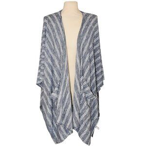 Saturday Sunday Blue Striped Drape Cardigan O/S Cozy Layering Soft Casual Knit